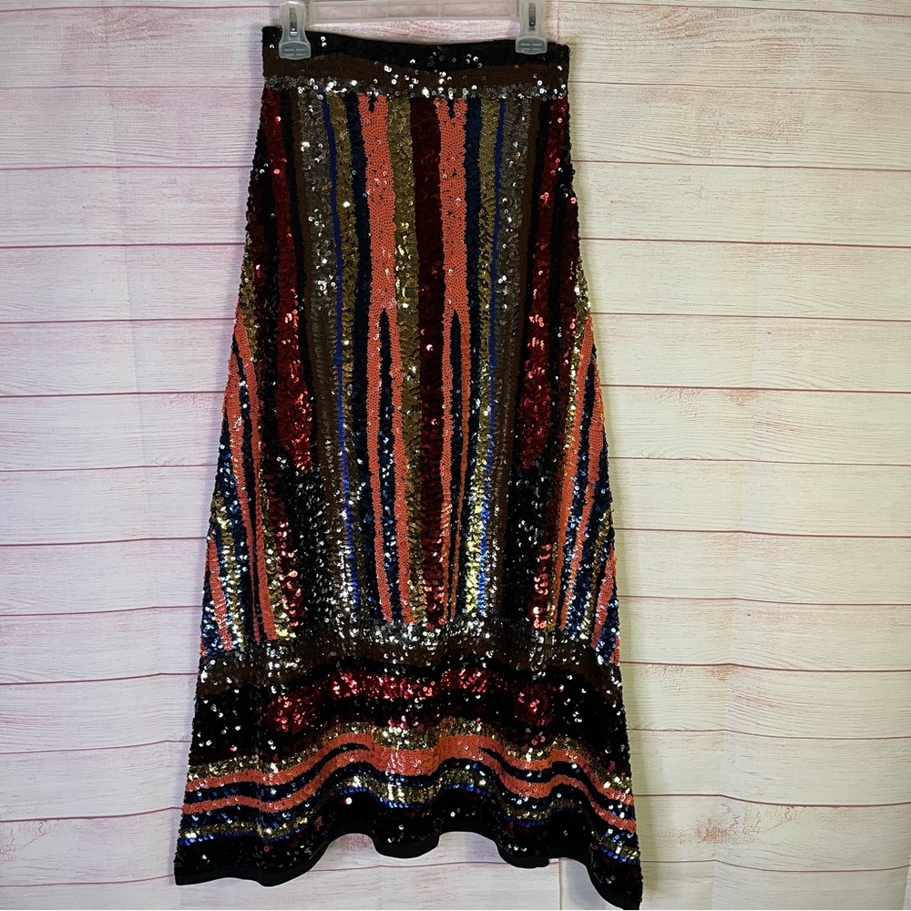 Zara Knit Multi Color Sequins Skirt Size Small